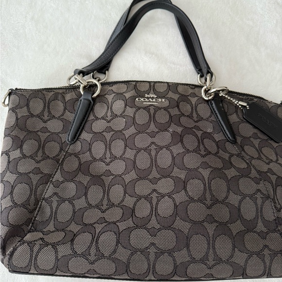 Coach Outline Signature Satchel Black Gray Jacquard Small Handbag F27582 - Picture 1 of 11